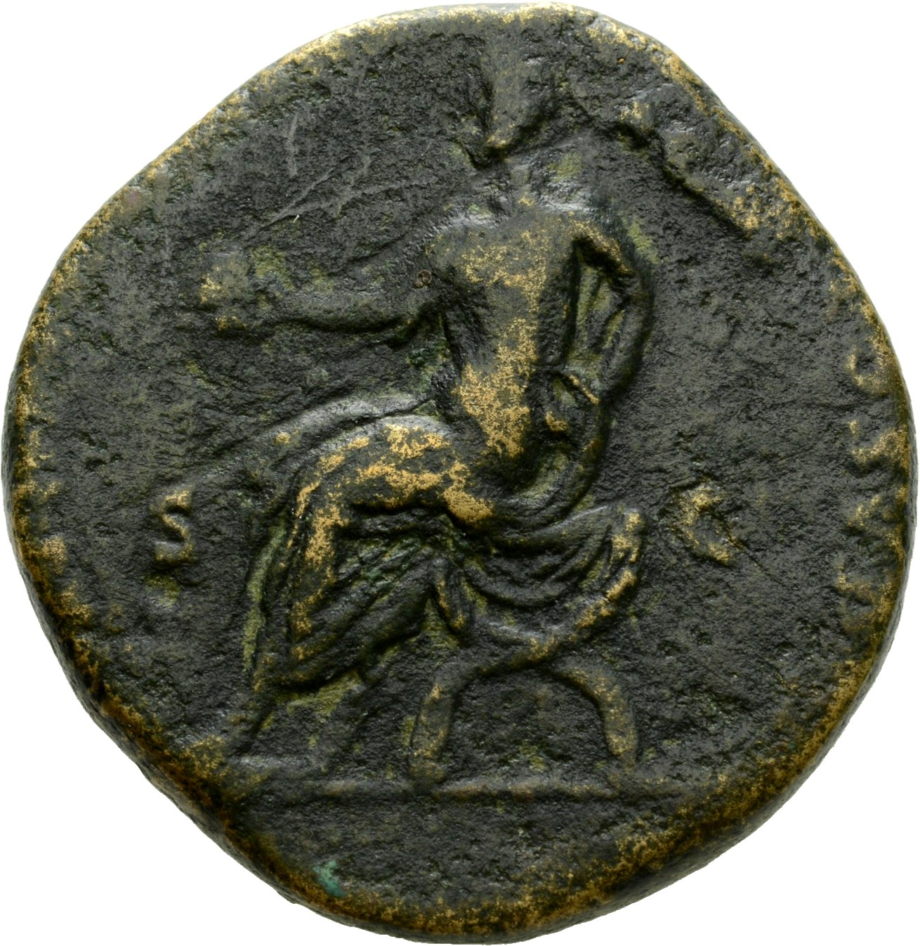 RIC III Commodus 463 Commodus reverse, Commodus, togate, seated left on curule chair, being crowned by Victory, flying lef...