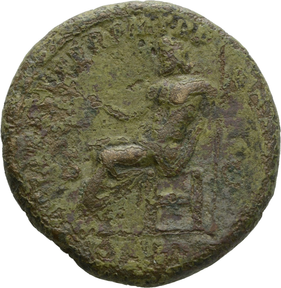 RIC III Commodus 488 Commodus reverse, Jupiter, half-draped, seated left, holding branch in extended right hand and sceptr...