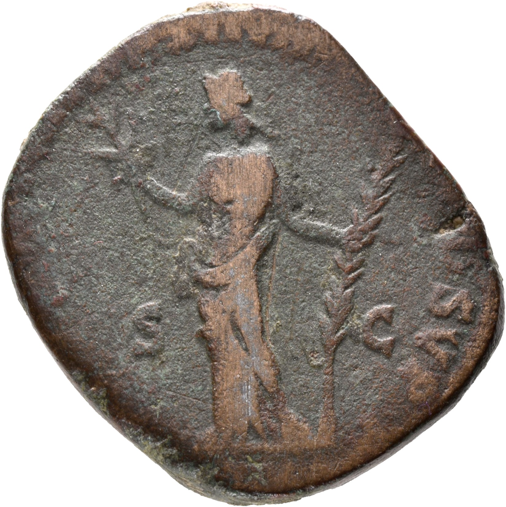 RIC III Commodus 497 Commodus reverse, Hilaritas, draped, standing left, holding branch in extended right hand and long pa...