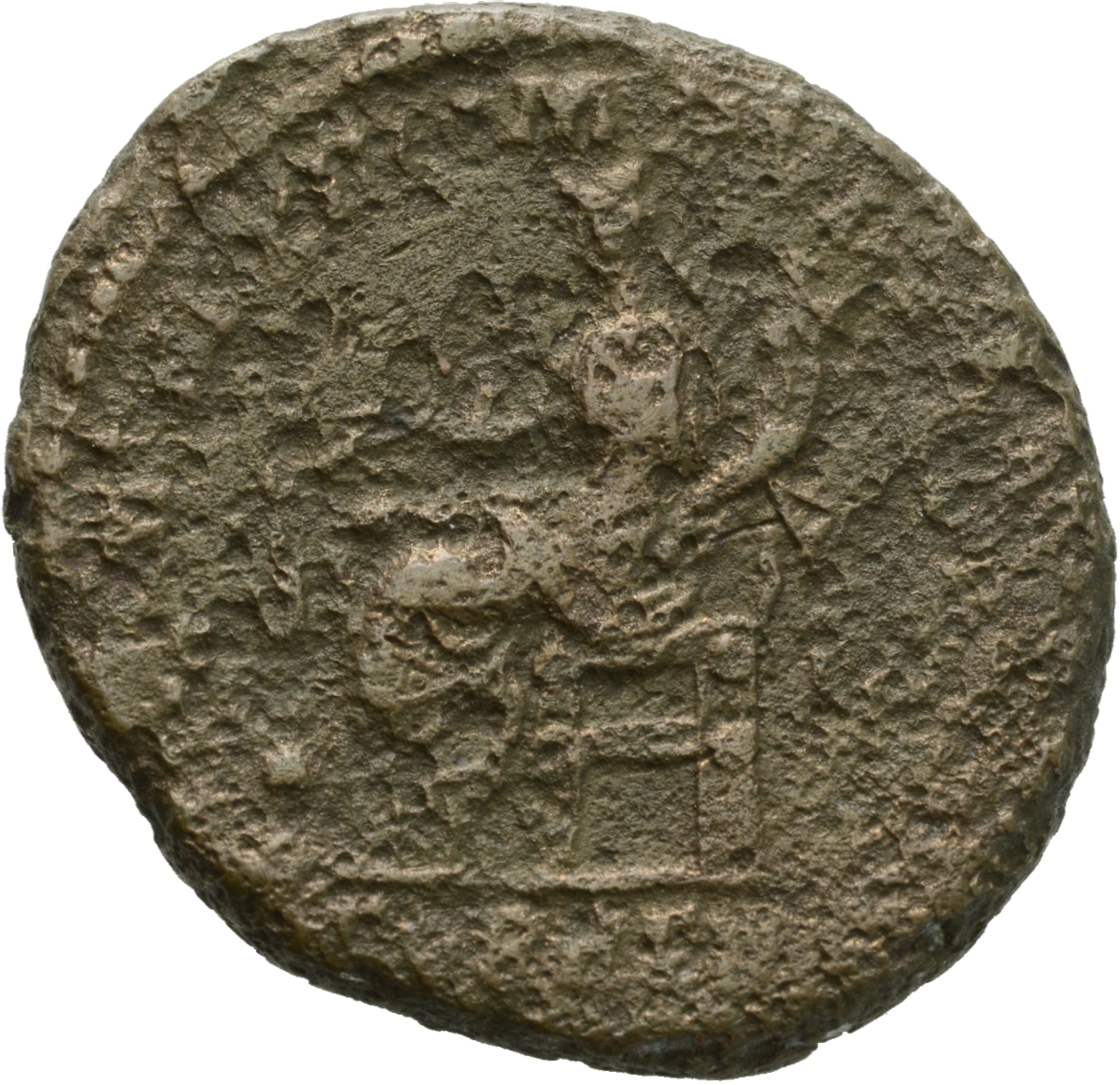RIC III Commodus 521 Commodus reverse, Fortuna, draped, seated left on low seat, holding rudder set on globe in right hand...