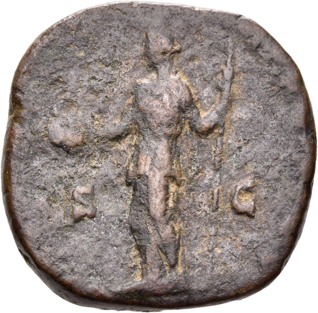 RIC III Commodus 526 Commodus reverse, Libertas, draped, standing left, holding pileus in extended right hand and rod in l...