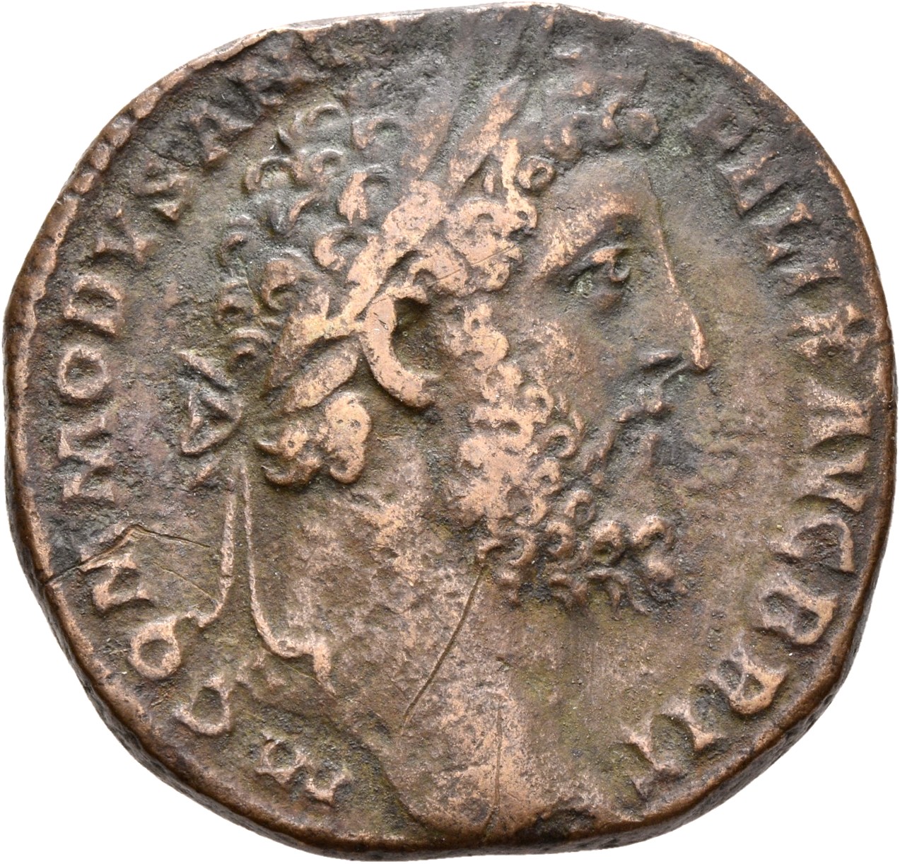 RIC III Commodus 527 Commodus obverse, Head of Commodus, laureate, right