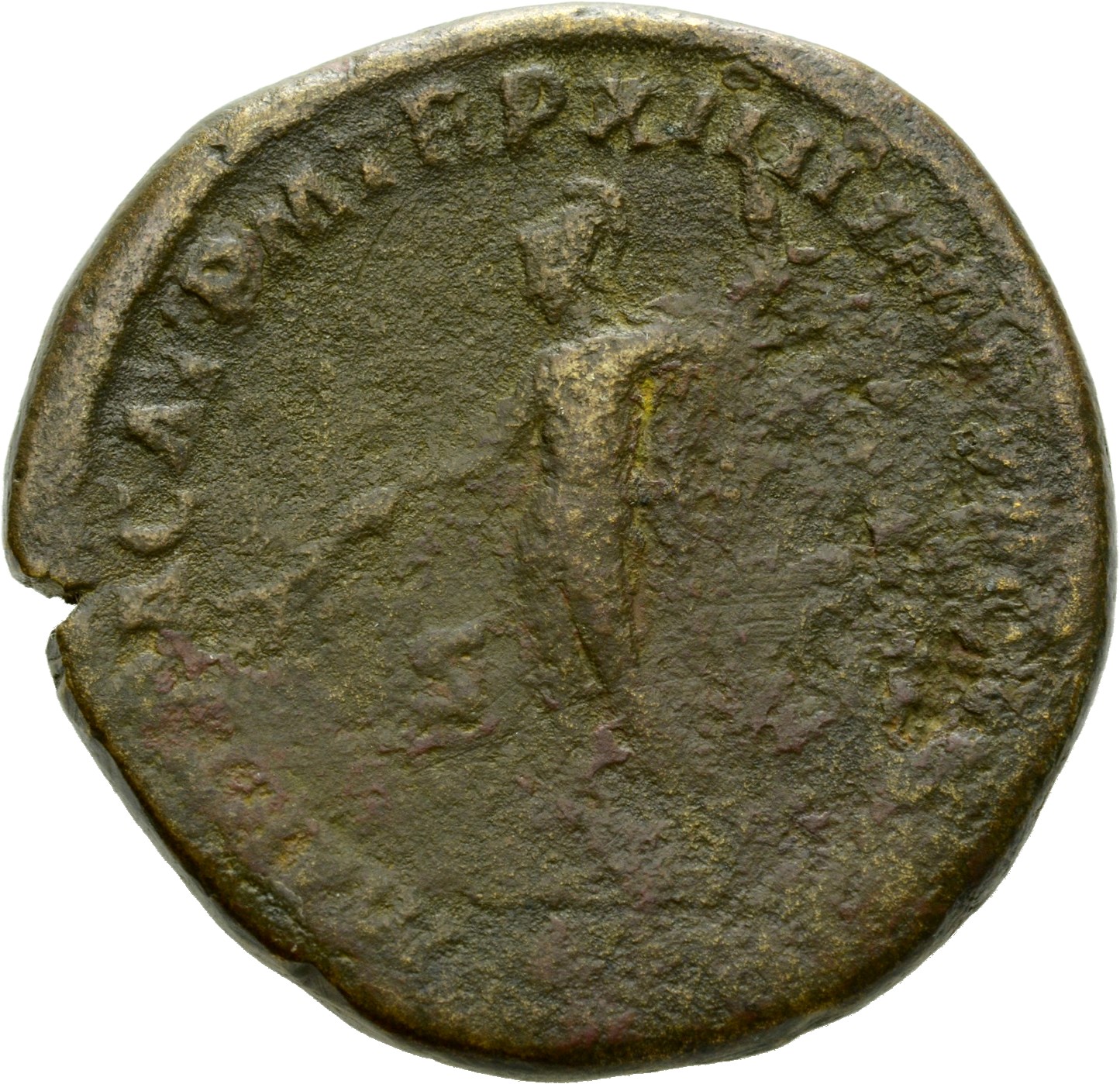 RIC III Commodus 527 Commodus reverse, Mars, helmeted, nude except cloak on left shoulder, standing left, holding branch i...