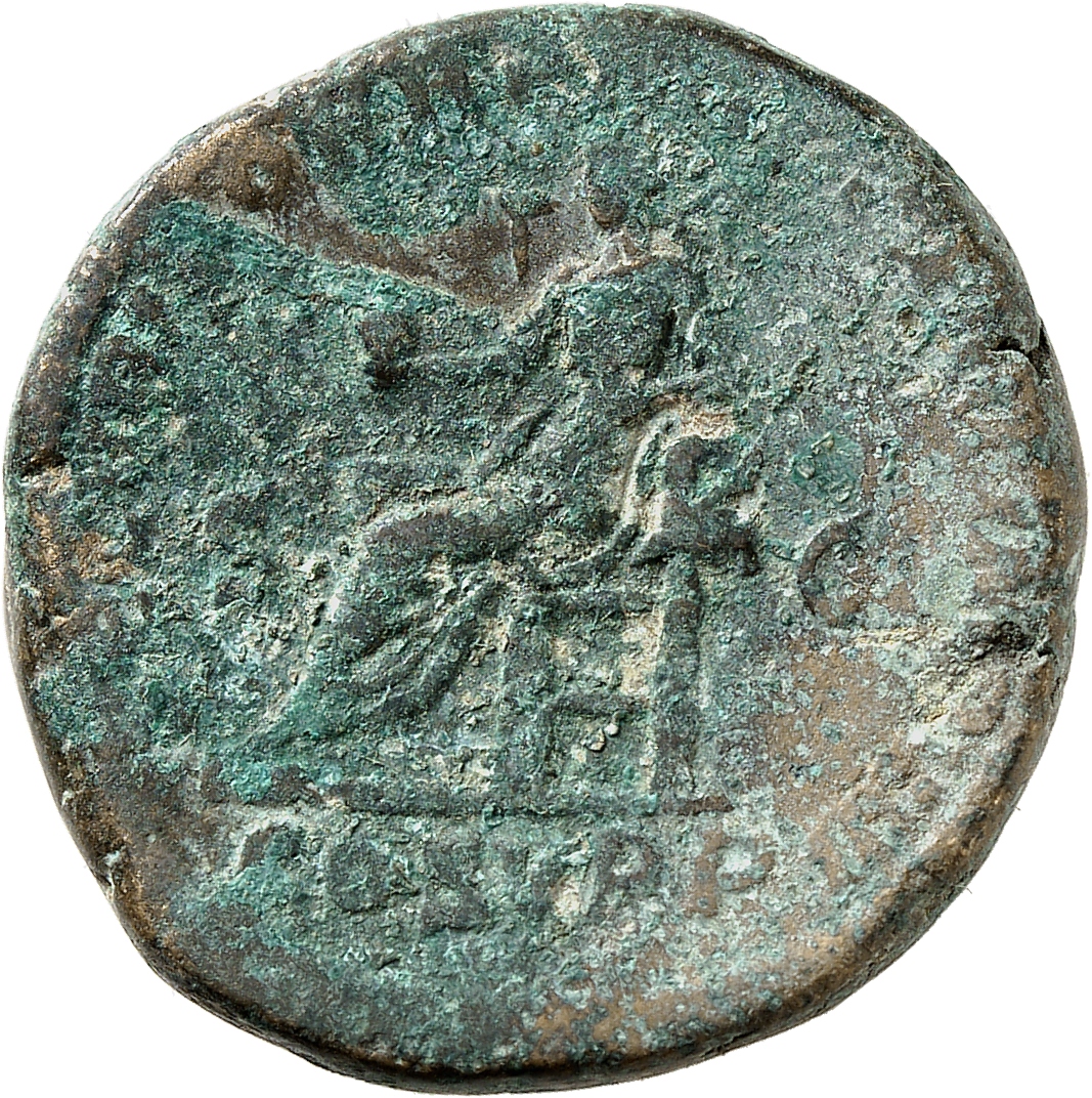 RIC III Commodus 529 Commodus reverse, Securitas, draped, seated left on low seat, holding globe in right hand and resting...