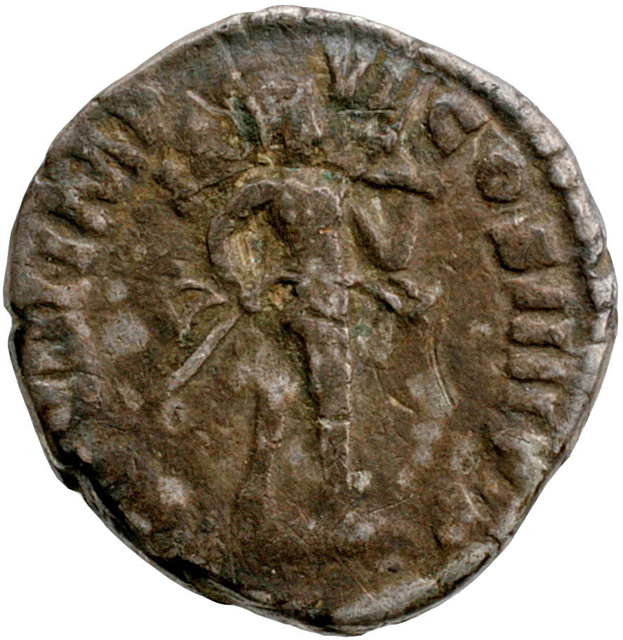RIC III Commodus 54 Commodus reverse, Mars, helmeted, advancing right, holding spear in right hand and trophy sloped over ...