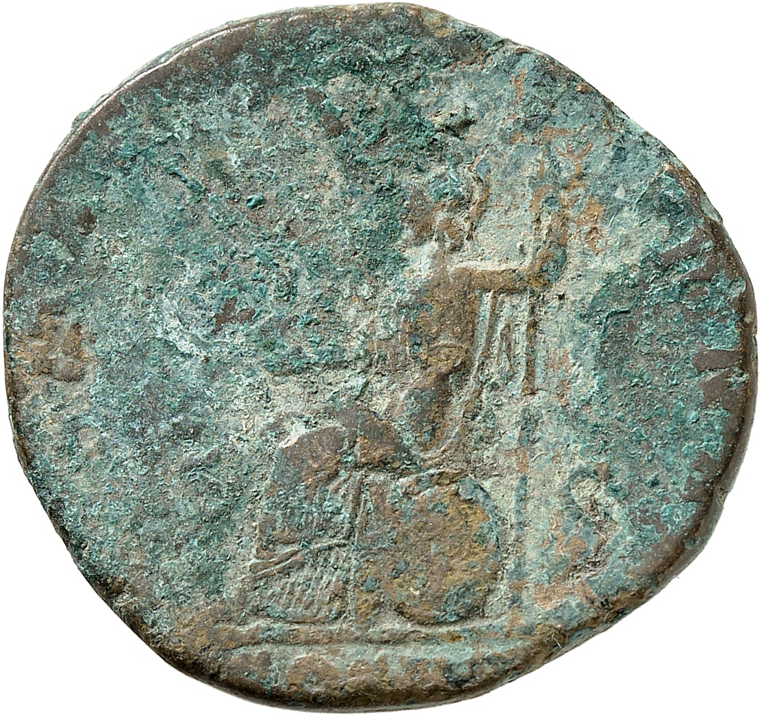 RIC III Commodus 550 Commodus reverse, Roma, helmeted, draped, seated left, holding Victory in extended right hand and spe...