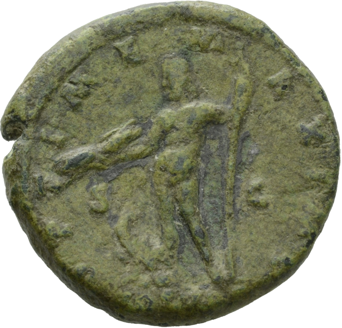 RIC III Commodus 553A Commodus reverse, Jupiter, nude, standing left, holding thunderbolt in right hand and sceptre in lef...