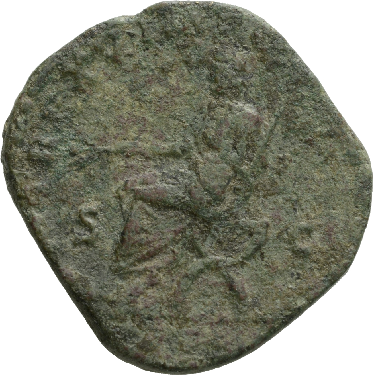 RIC III Commodus 557 Commodus reverse, Commodus, togate, seated left on curule chair, holding branch in extended right han...
