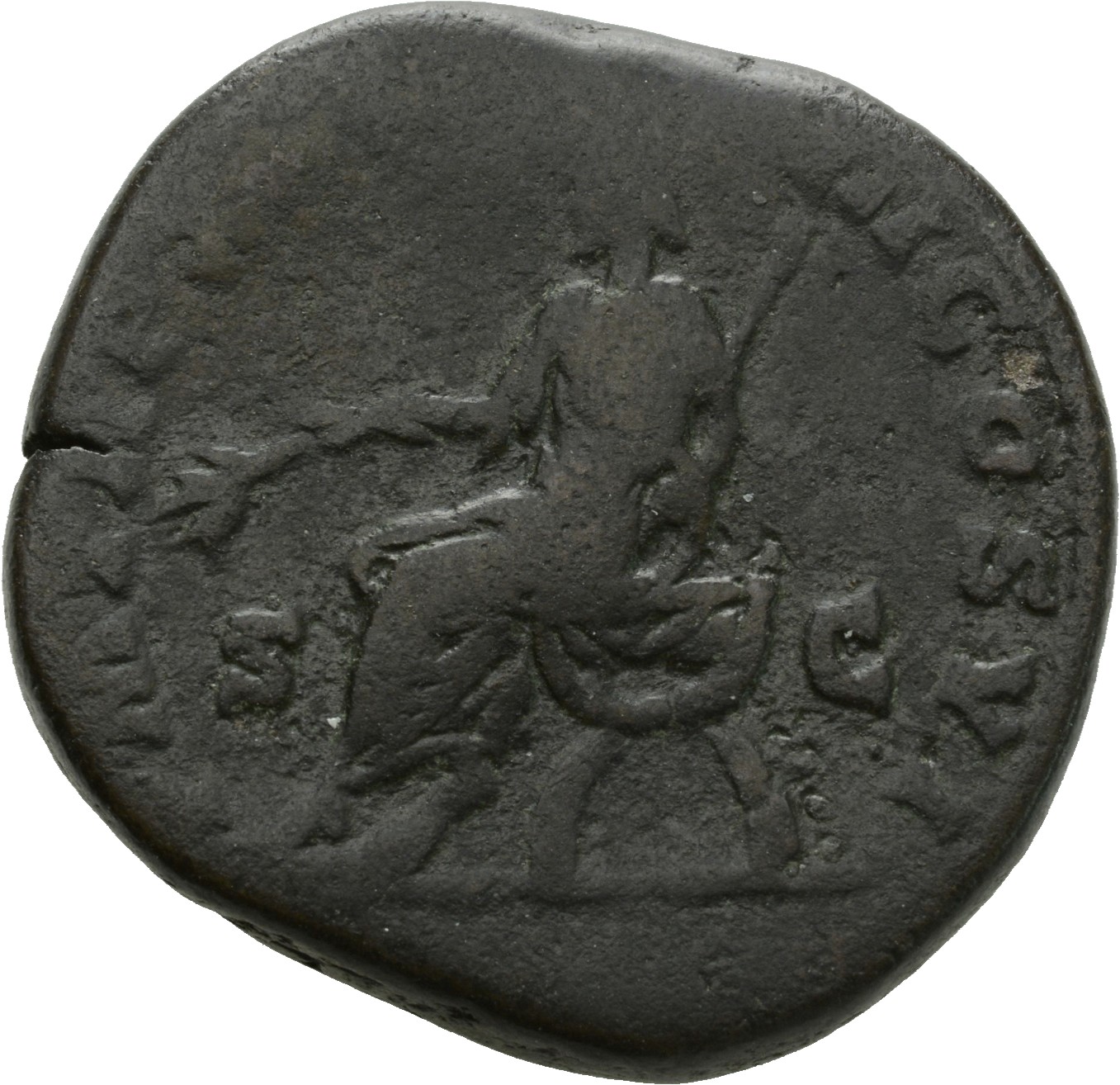RIC III Commodus 557 Commodus reverse, Commodus, togate, seated left on curule chair, holding branch in extended right han...