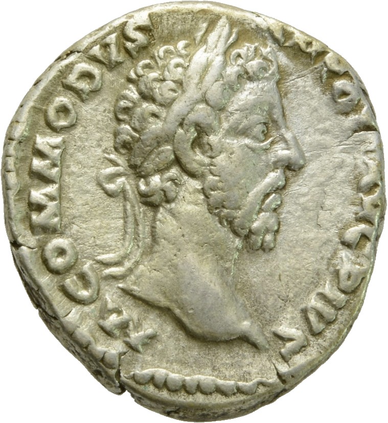 RIC III Commodus 57 Commodus obverse, Head of Commodus, laureate, right