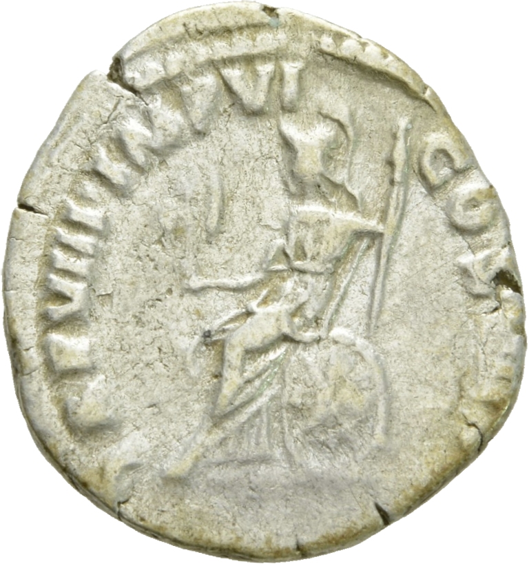 RIC III Commodus 57 Commodus reverse, Roma, helmeted, draped, seated left, holding Victory in extended right hand and spea...