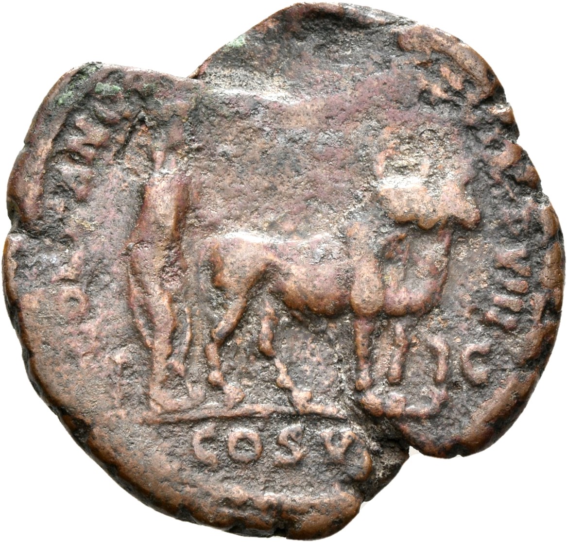 RIC III Commodus 570 Commodus reverse, Commodus, veiled, togate, ploughing right with two oxen
