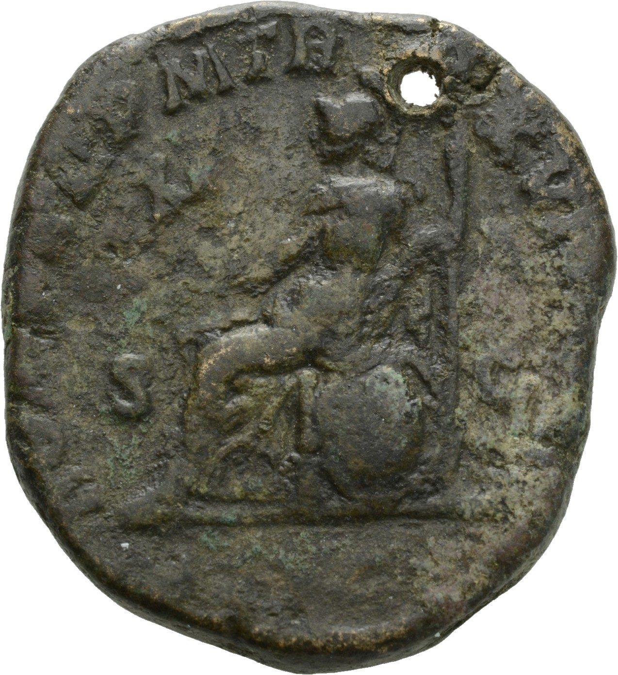 RIC III Commodus 583 Commodus reverse, Roma, helmeted, draped, seated left, holding Victory in extended right hand and spe...