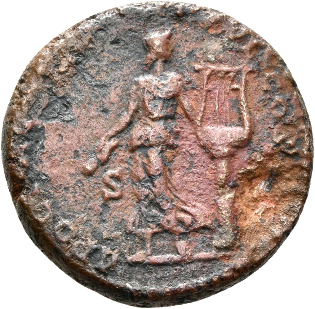 RIC III Commodus 588 Commodus reverse, Apollo, draped in long robe, standing front, head right, holding plectrum in right ...