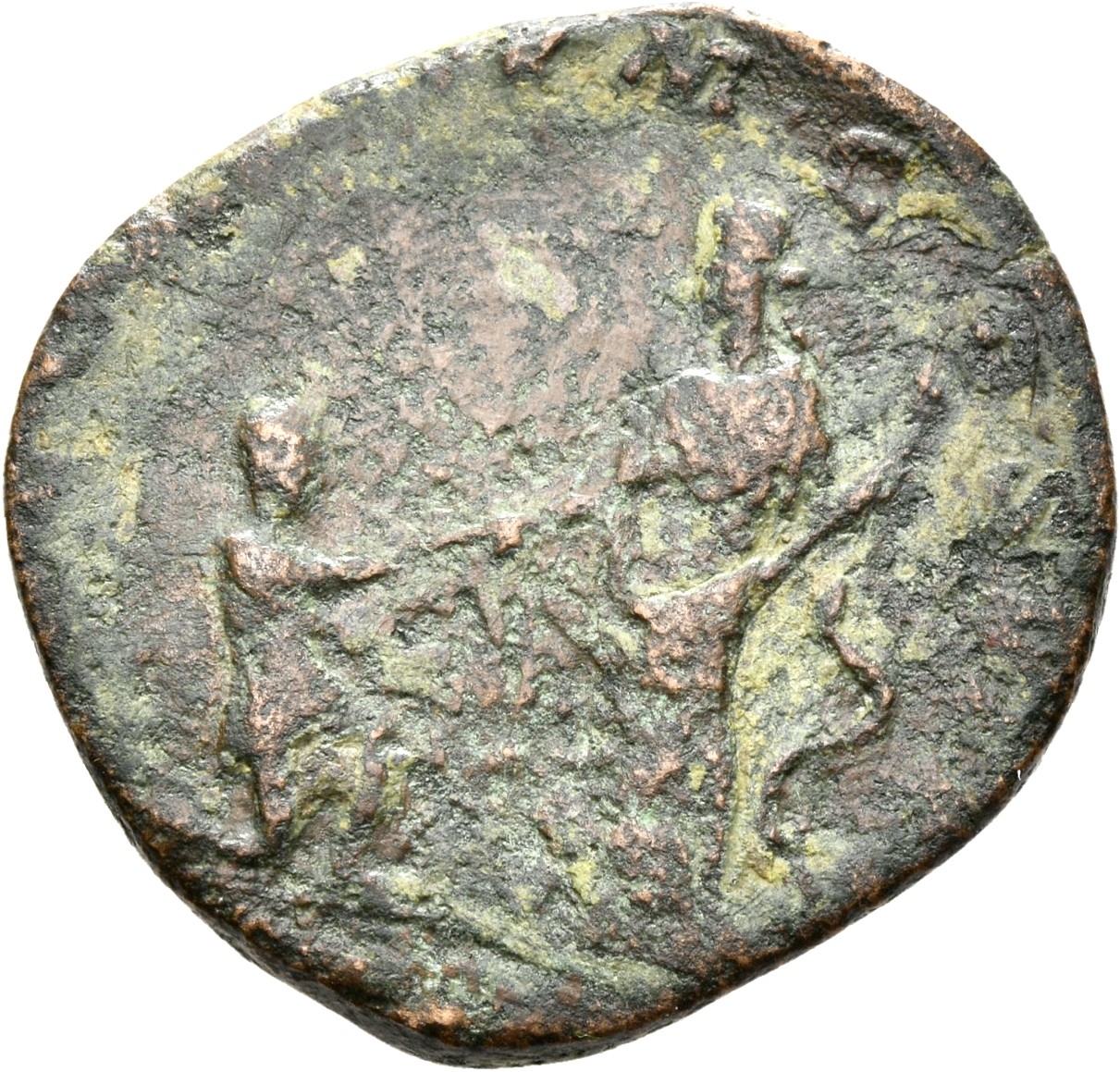 RIC III Commodus 600a Commodus reverse, Salus, draped, standing left, holding in left hand sceptre round which snake coils...