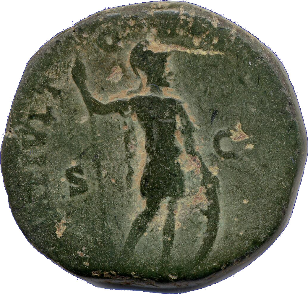 RIC III Commodus 604 Commodus reverse, Mars, helmeted, holding spear in right hand and leaning on shield