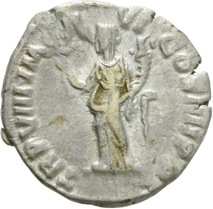 RIC III Commodus 61 Commodus reverse, Felicitas, draped, standing left, holding caduceus in right hand and sceptre in left...