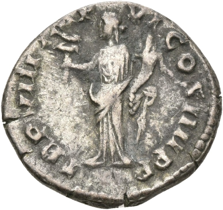 RIC III Commodus 61 Commodus reverse, Felicitas, draped, standing left, holding caduceus in right hand and sceptre in left...