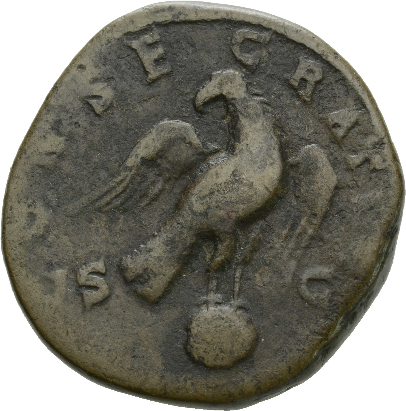 RIC III Commodus 654 Commodus reverse, Eagle, head left, standing right on globe