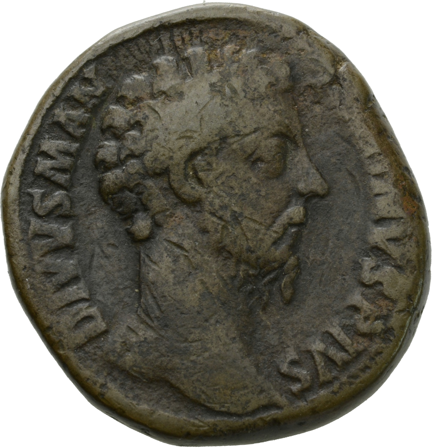 RIC III Commodus 654 Commodus obverse, Head of Marcus Aurelius, bare, right