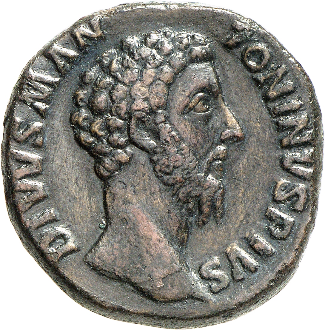 RIC III Commodus 657 Commodus obverse, Head of Marcus Aurelius, bare, right