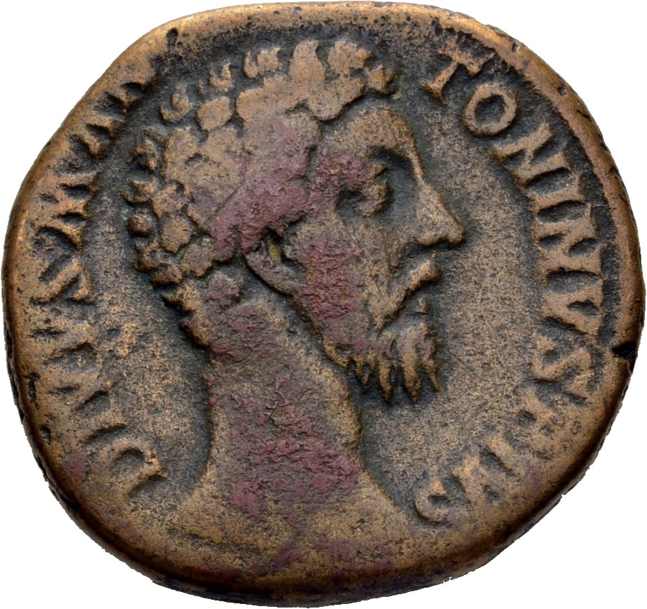 RIC III Commodus 657 Commodus obverse, Head of Marcus Aurelius, bare, right