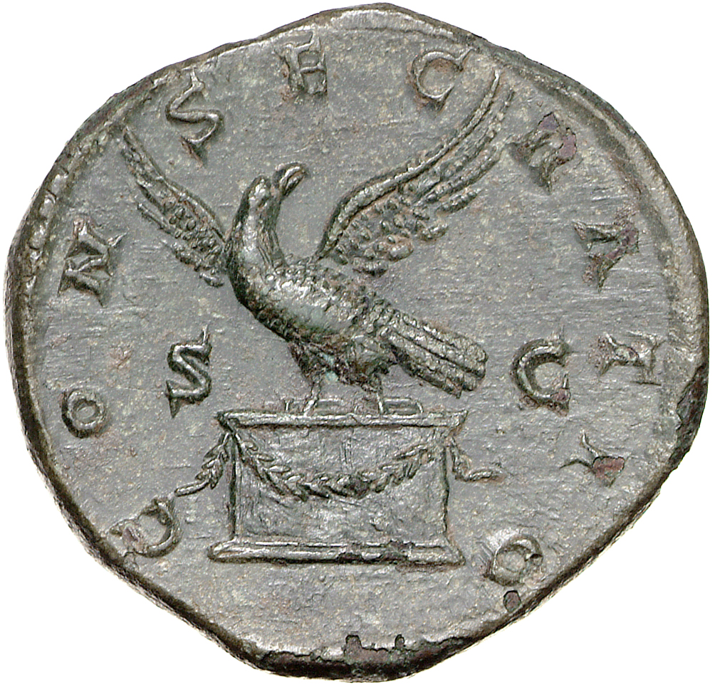 RIC III Commodus 658 Commodus reverse, Eagle, head right, standing left on garlanded altar
