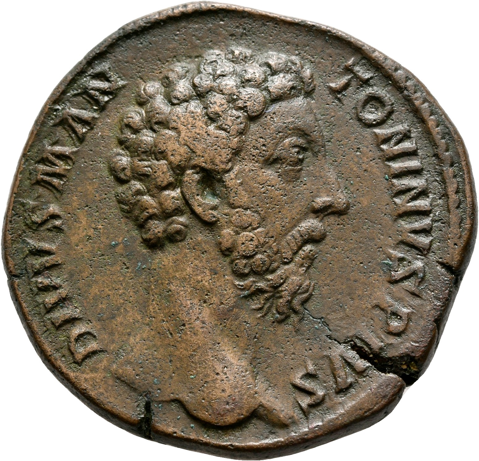 RIC III Commodus 659 Commodus obverse, Head of Marcus Aurelius, bare, right