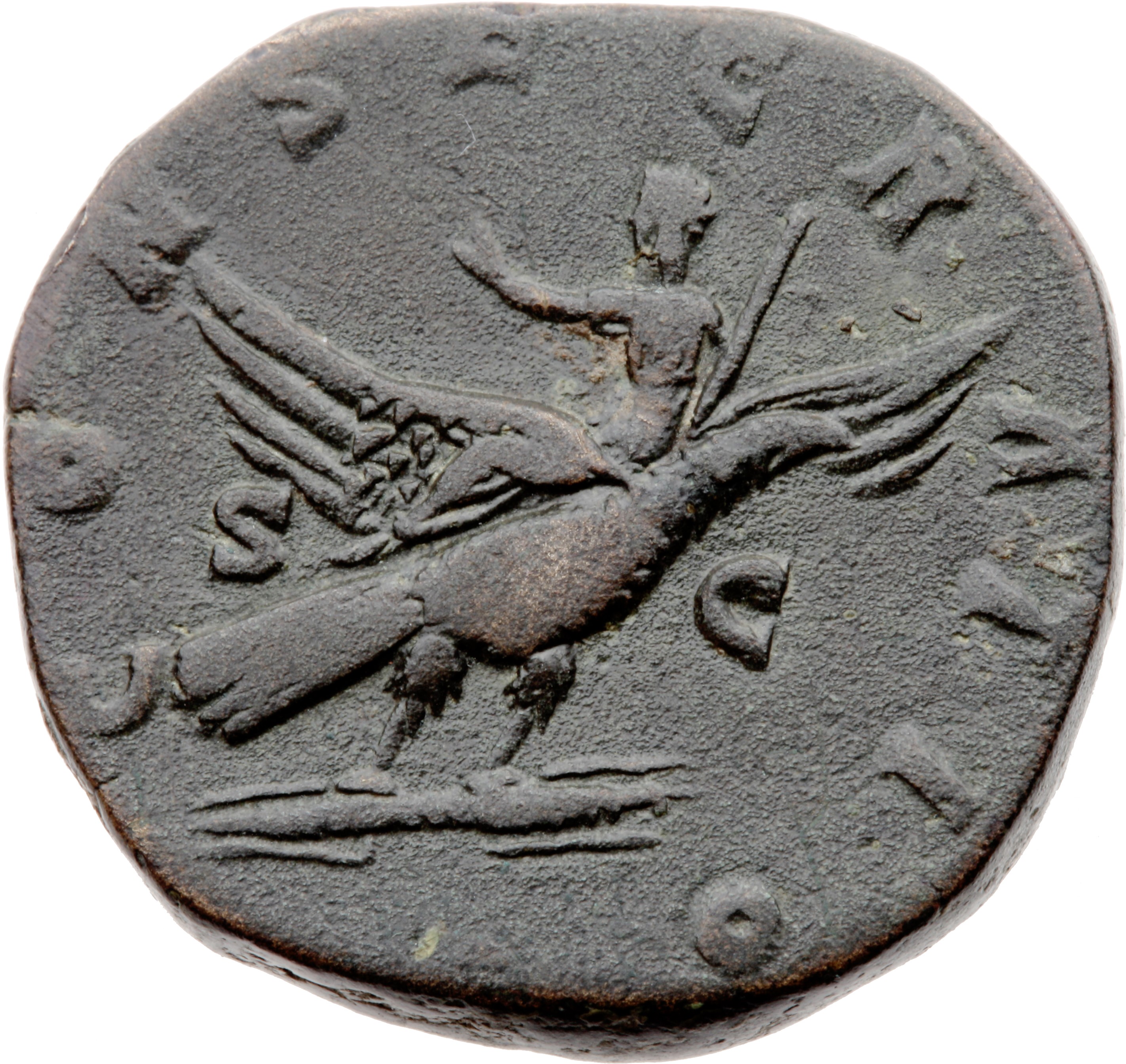 RIC III Commodus 659 Commodus reverse, Eagle, flying right, bearing on its back Marcus Aurelius, holding sceptre