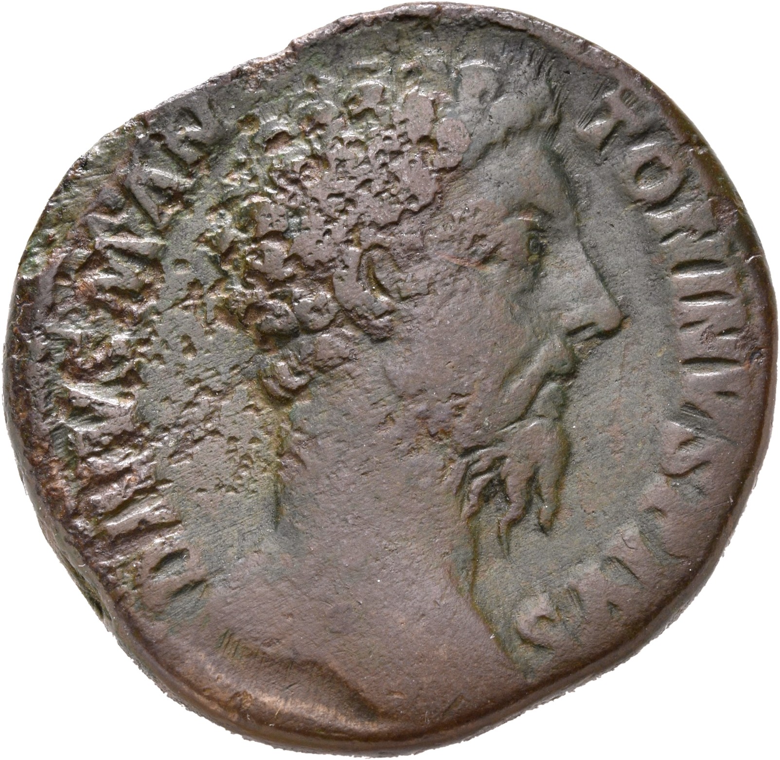 RIC III Commodus 660 Commodus obverse, Head of Marcus Aurelius, bare, right