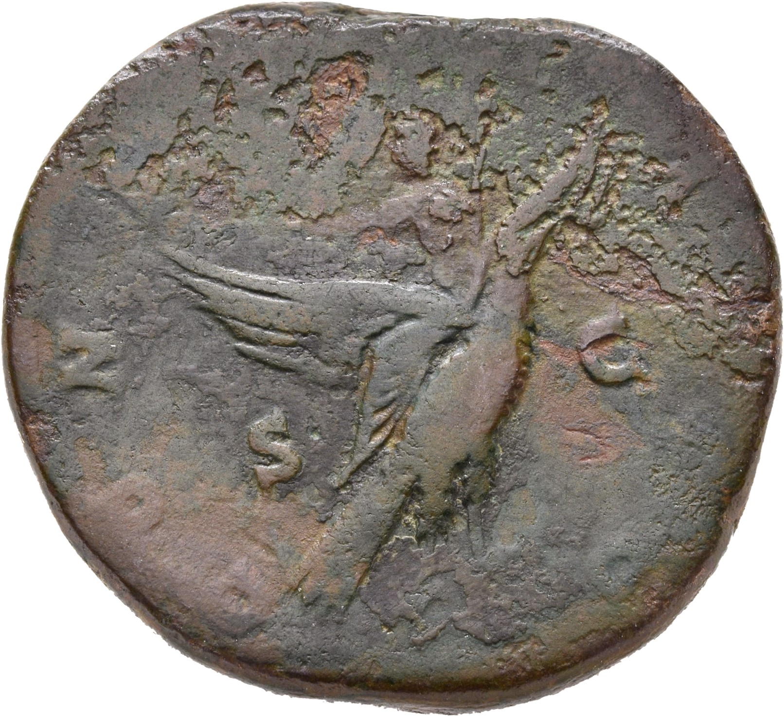 RIC III Commodus 660 Commodus reverse, Eagle, flying right, grasping thunderbolt in talons, and bearing on its back Marcus...