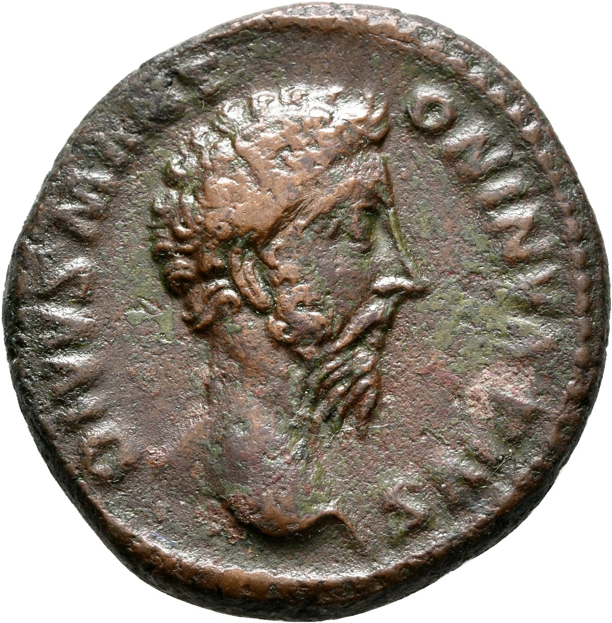 RIC III Commodus 664 Commodus obverse, Head of Marcus Aurelius, bare, right