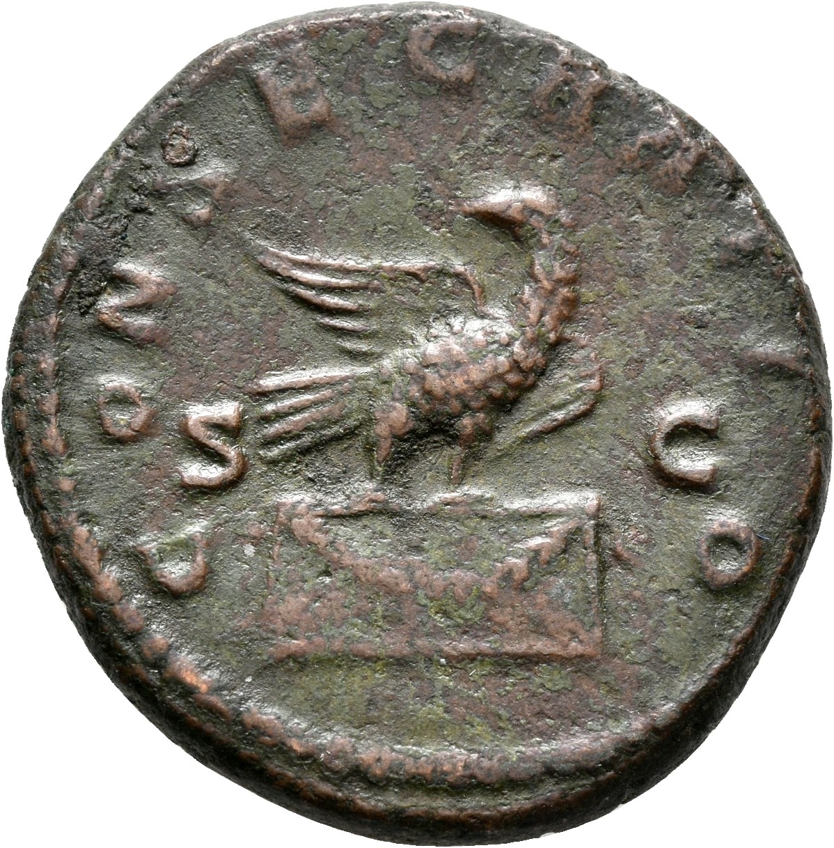 RIC III Commodus 664 Commodus reverse, Eagle, head left, standing right on garlanded altar