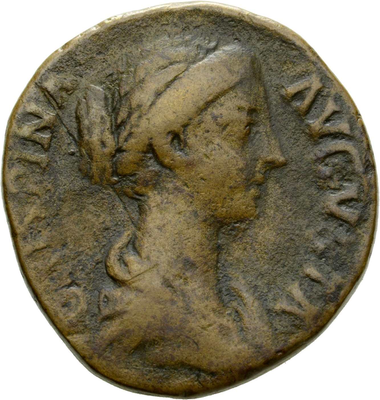 RIC III Commodus 665 Commodus obverse, Bust of Crispina, draped, hair waved and rolled at crown and knotted on back of hea...