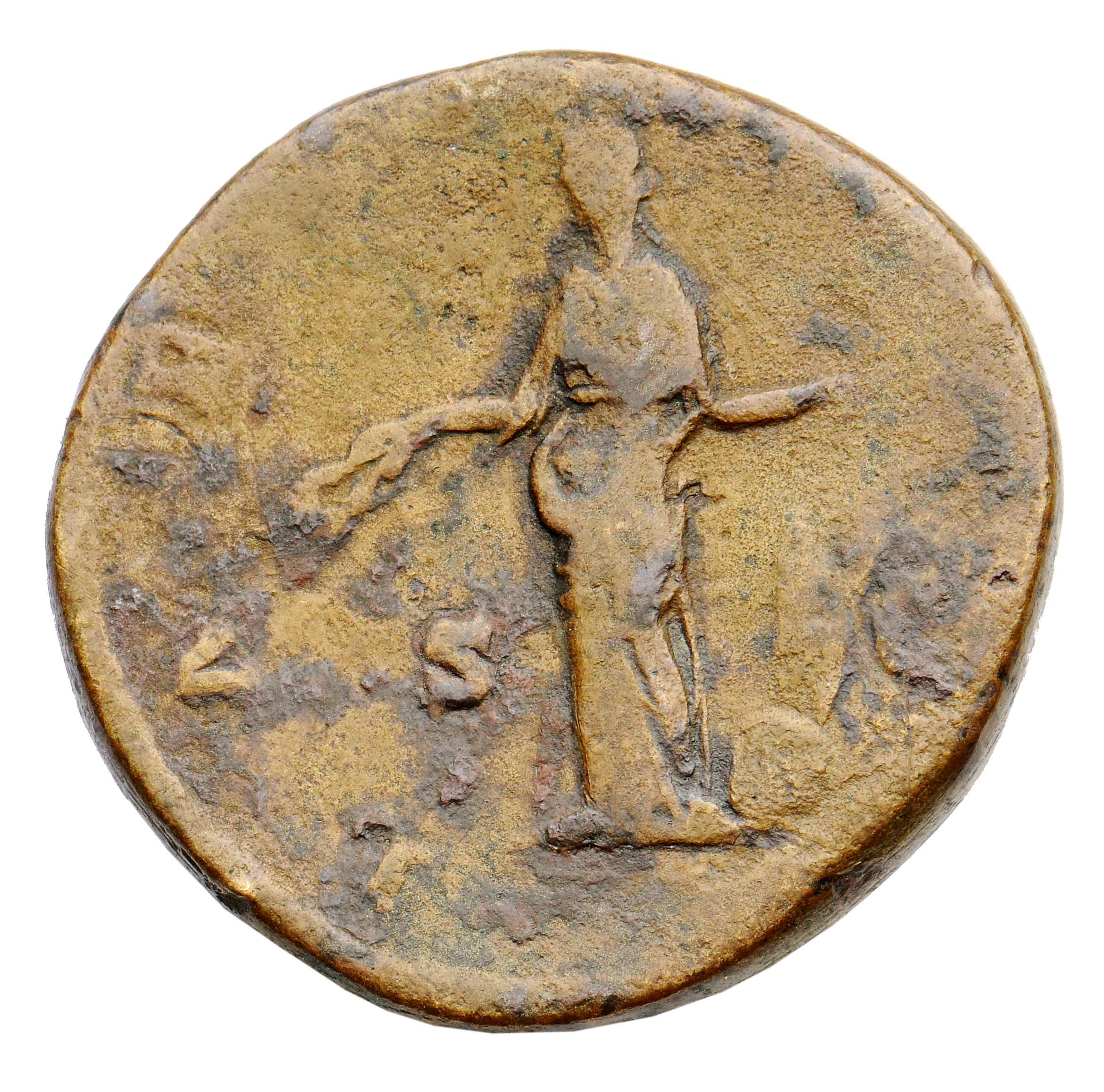 RIC III Commodus 669 Commodus reverse, Laetitia, draped, standing left, holding wreath in right hand and rudder, set on gl...