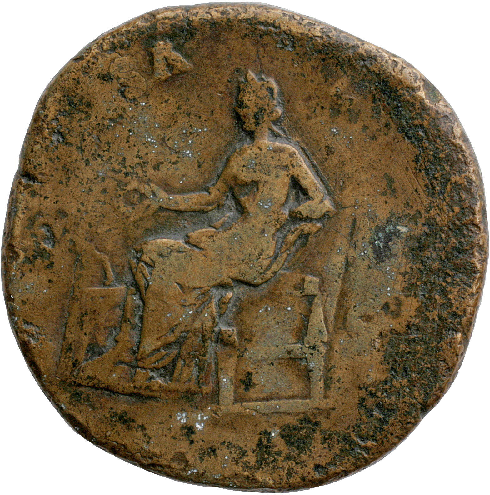 RIC III Commodus 672A Commodus reverse, Salus, draped, seated left on low seat, feeding from patera in right hand snake co...