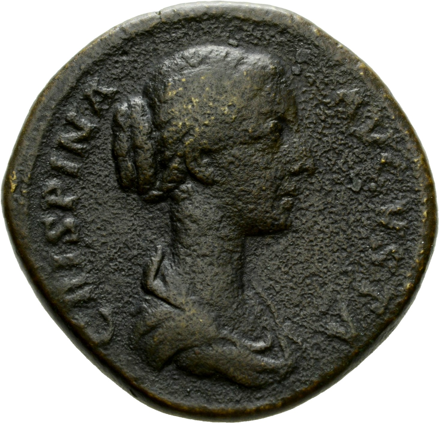 RIC III Commodus 672A Commodus obverse, Bust of Crispina, draped, hair waved and rolled at crown and knotted on back of he...