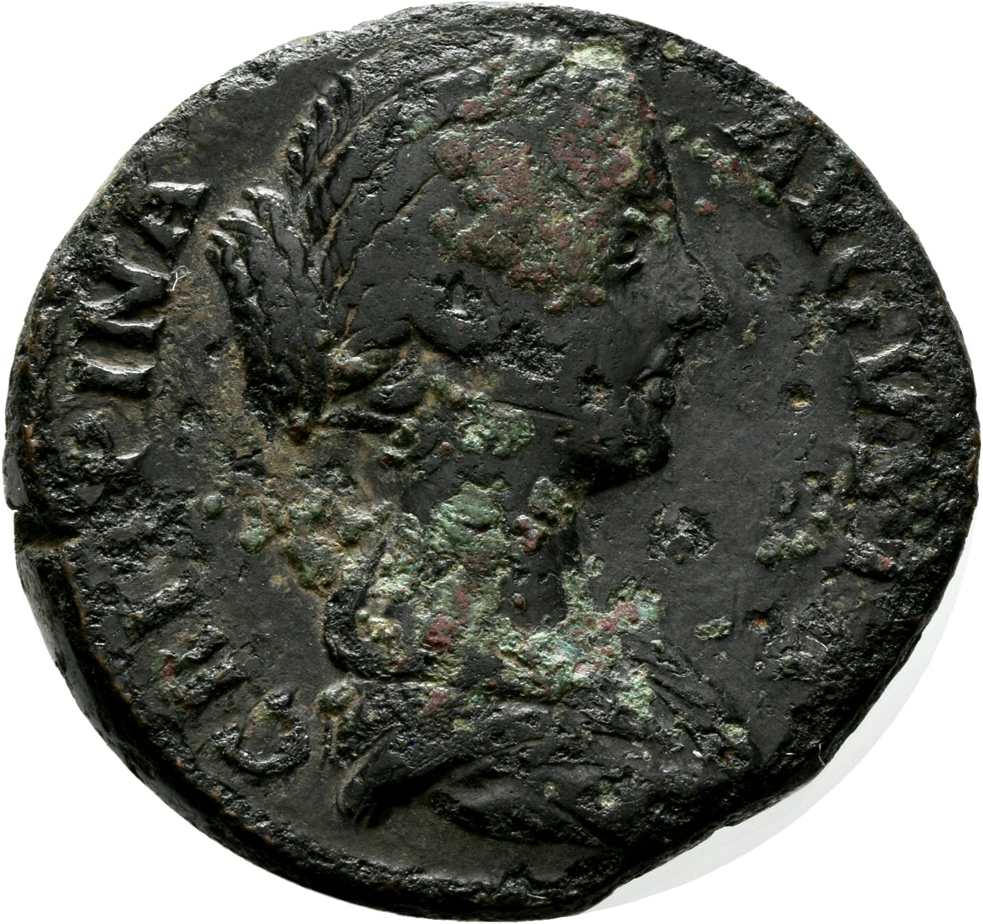 RIC III Commodus 672A Commodus obverse, Bust of Crispina, draped, hair waved and rolled at crown and knotted on back of he...