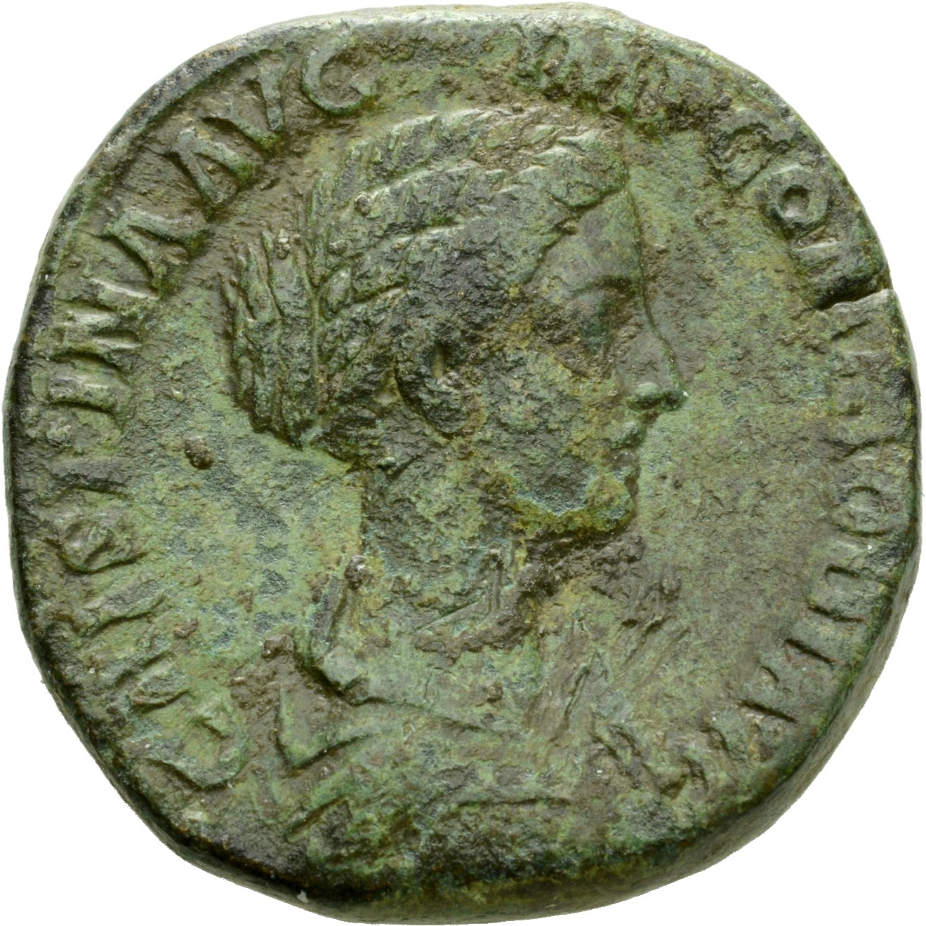 RIC III Commodus 672B Commodus obverse, Bust of Crispina, draped, hair waved and rolled at crown and knotted on back of he...
