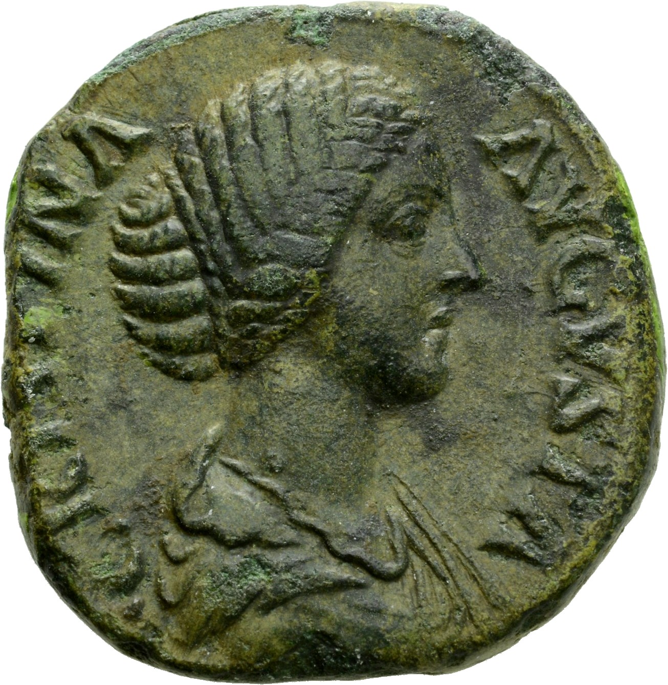 RIC III Commodus 673 Commodus obverse, Bust of Crispina, draped, hair waved and rolled at crown and knotted on back of hea...