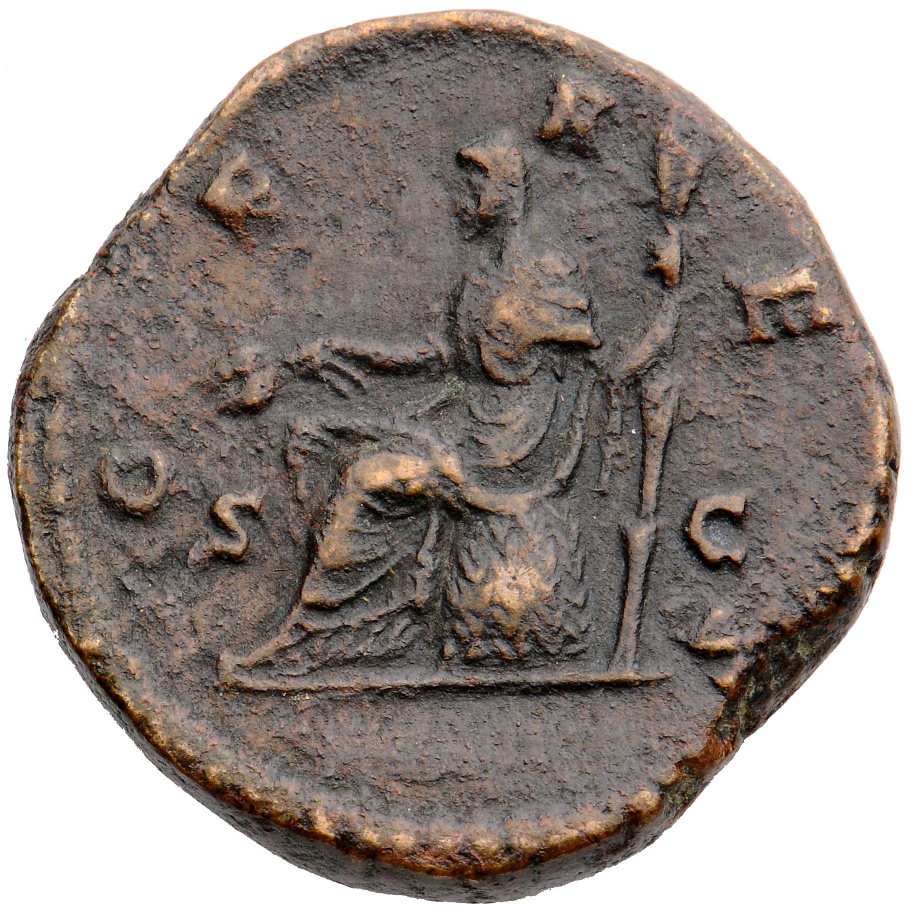 RIC III Commodus 674 (dupondius) Commodus reverse, Ceres, draped, seated left on cista mystica, holding corn-ears in right...