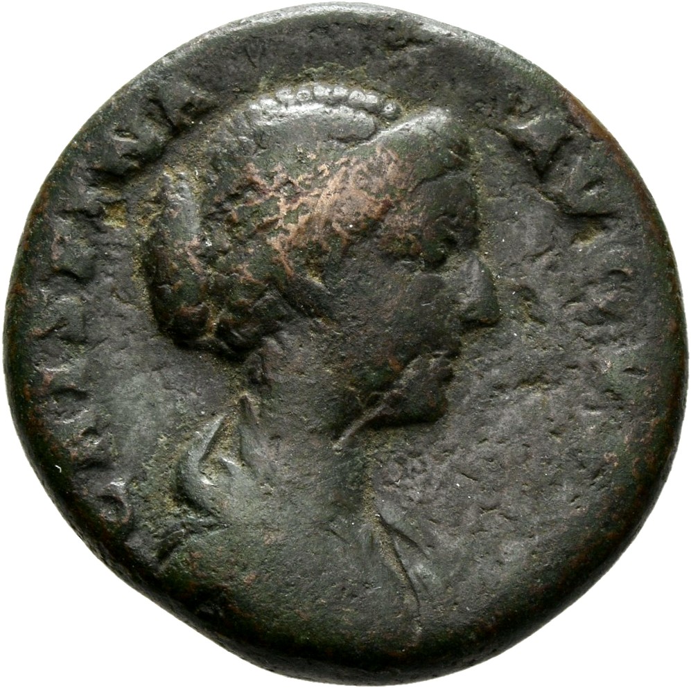 RIC III Commodus 678 (as) Commodus obverse, Bust of Crispina, draped, hair waved and rolled at crown and knotted on back o...