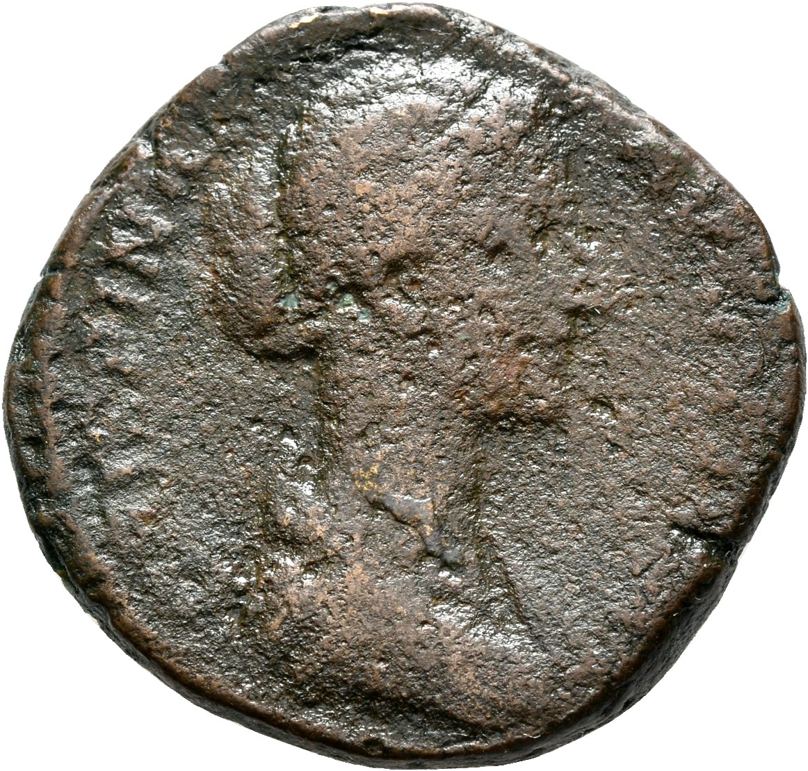 RIC III Commodus 680 (as) Commodus obverse, Bust of Crispina, draped, hair waved and rolled at crown and knotted on back o...