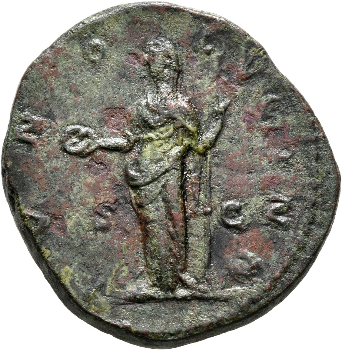 RIC III Commodus 680 (as) Commodus reverse, Juno, veiled, draped, standing left, holding patera in extended right hand and...
