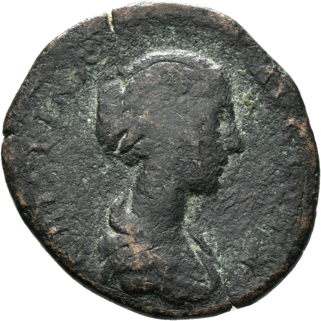 RIC III Commodus 680 (as) Commodus obverse, Bust of Crispina, draped, hair waved and rolled at crown and knotted on back o...