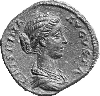 RIC III Commodus 680 (dupondius) Commodus obverse, Bust of Crispina, draped, hair waved and rolled at crown and knotted on...