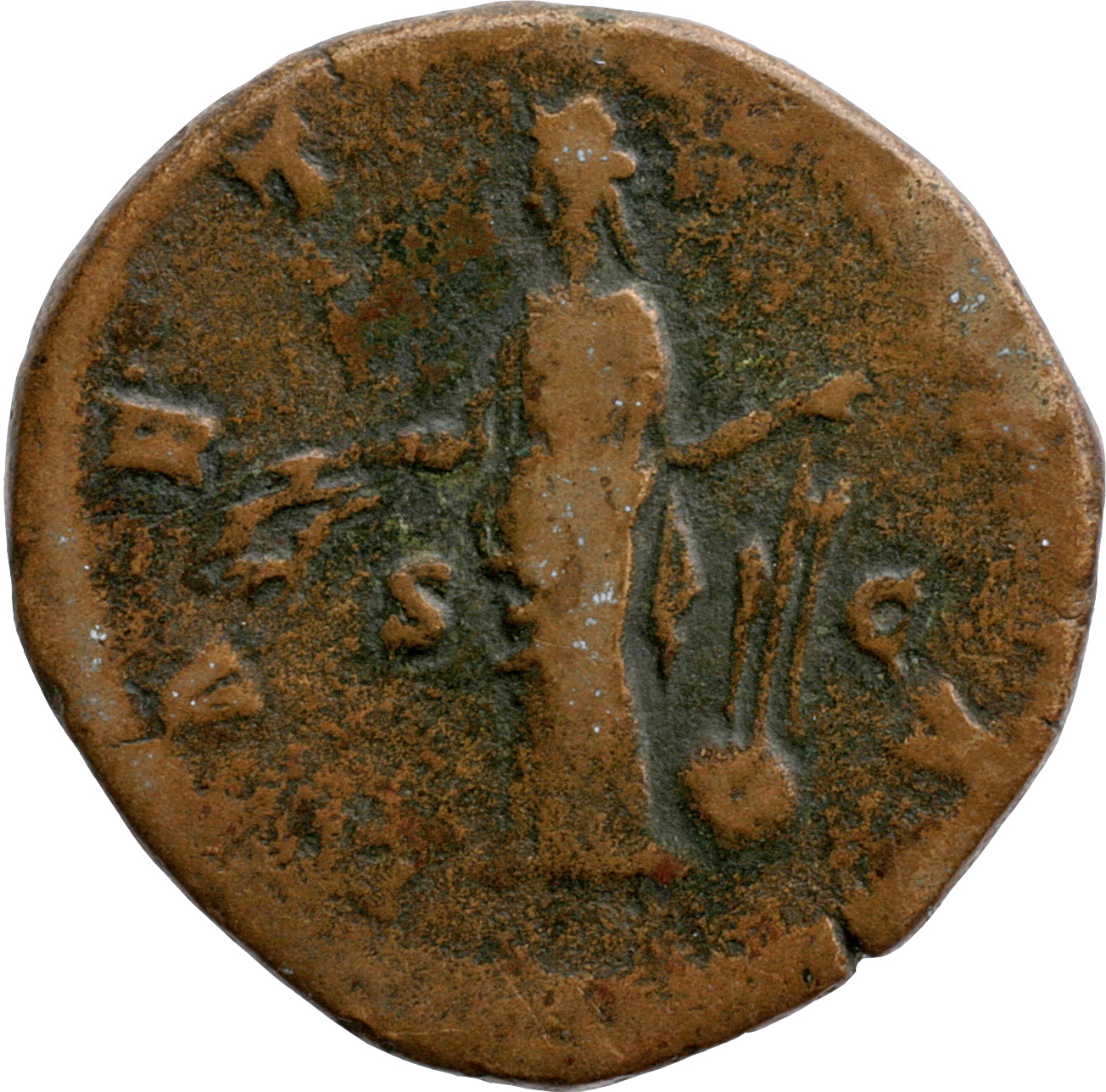 RIC III Commodus 683 (as) Commodus reverse, Laetitia, draped, standing left, holding wreath in right hand and rudder, set ...
