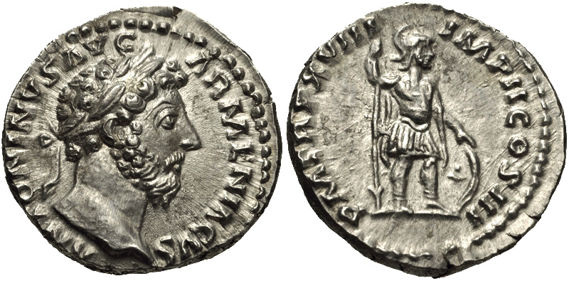 RIC III Commodus 92 Commodus reverse, Genius, nude, standing left, sacrificing out of patera in right hand over altar and ...