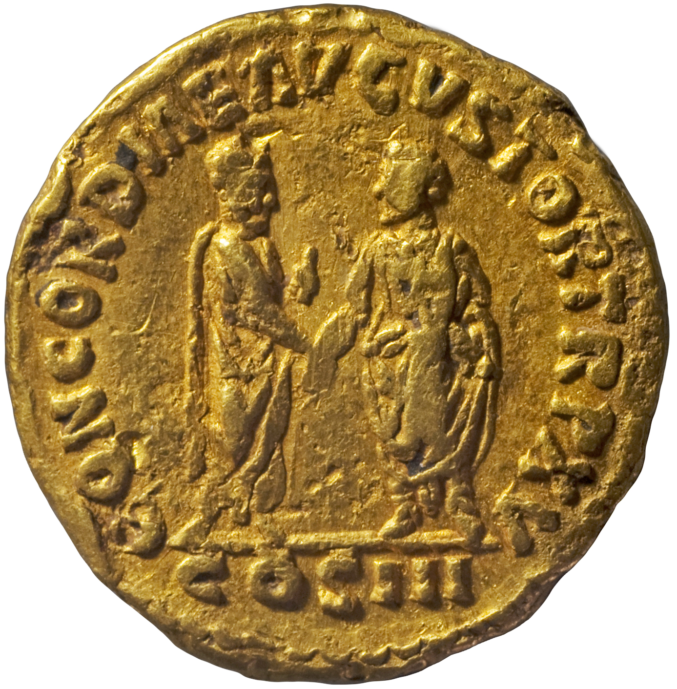RIC III Marcus Aurelius 10 Marcus Aurelius reverse, Marcus Aurelius and Lucius Verus standing left and right, facing each ...