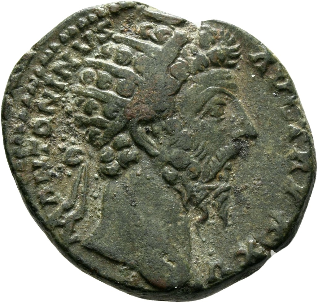 RIC III Marcus Aurelius 1002 Marcus Aurelius obverse — Head of Marcus Aurelius, radiate, right
